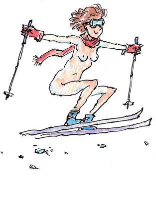 nude woman skiing